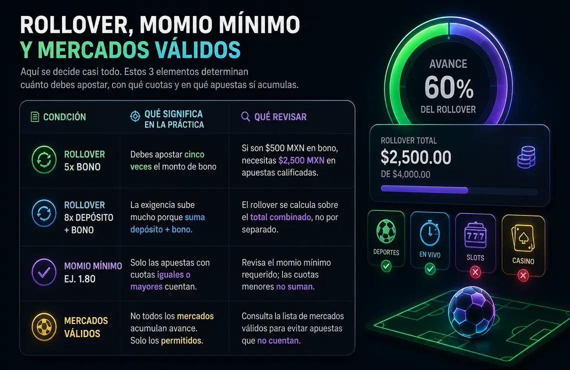 Cómo comparar rollover, momio mínimo y mercados válidos